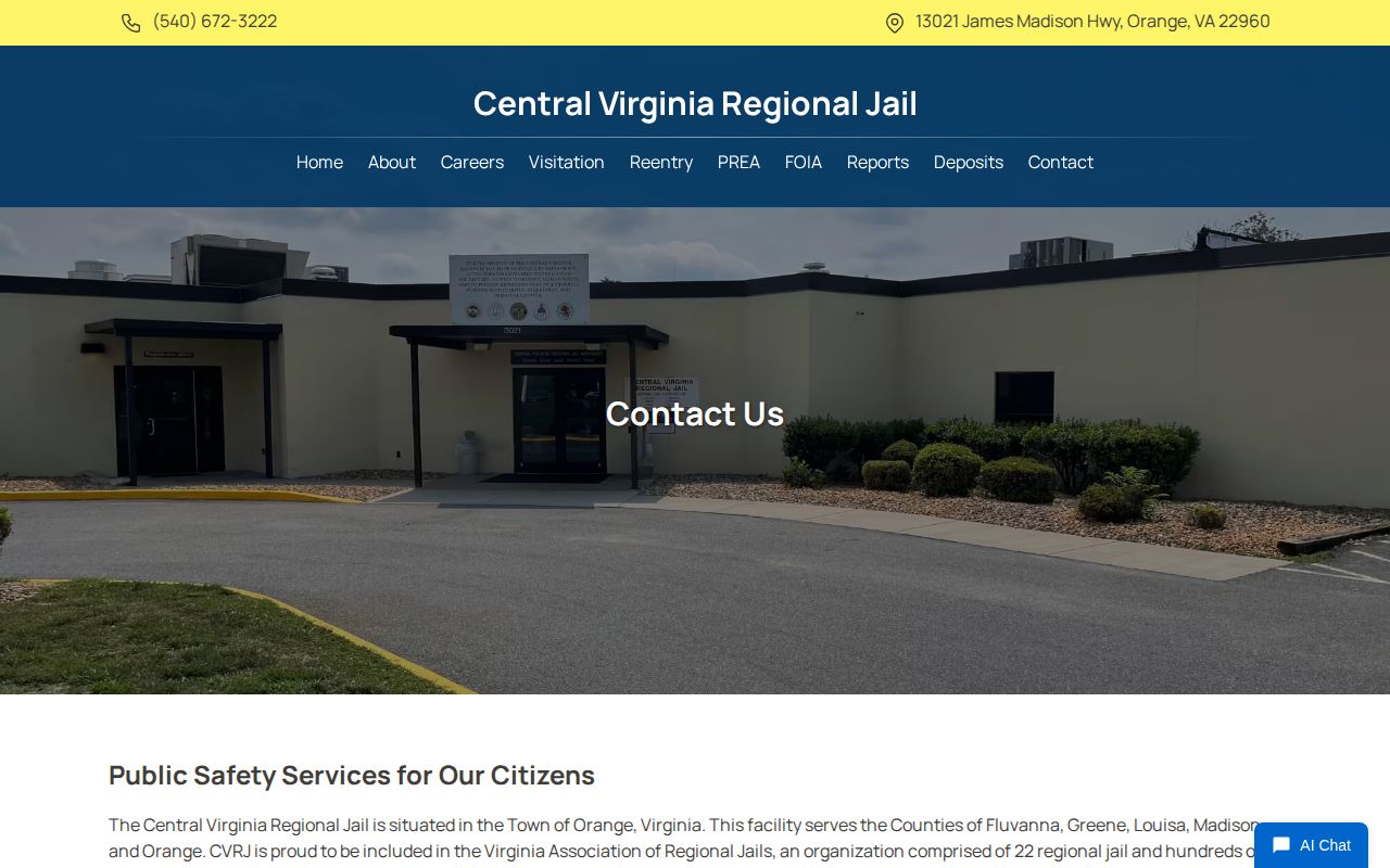 Central Virginia Regional Jail Orange County release records contact