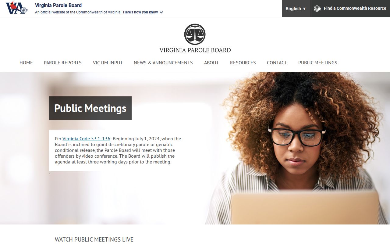 Virginia Parole Board calendar used for Orange County parole hearing records